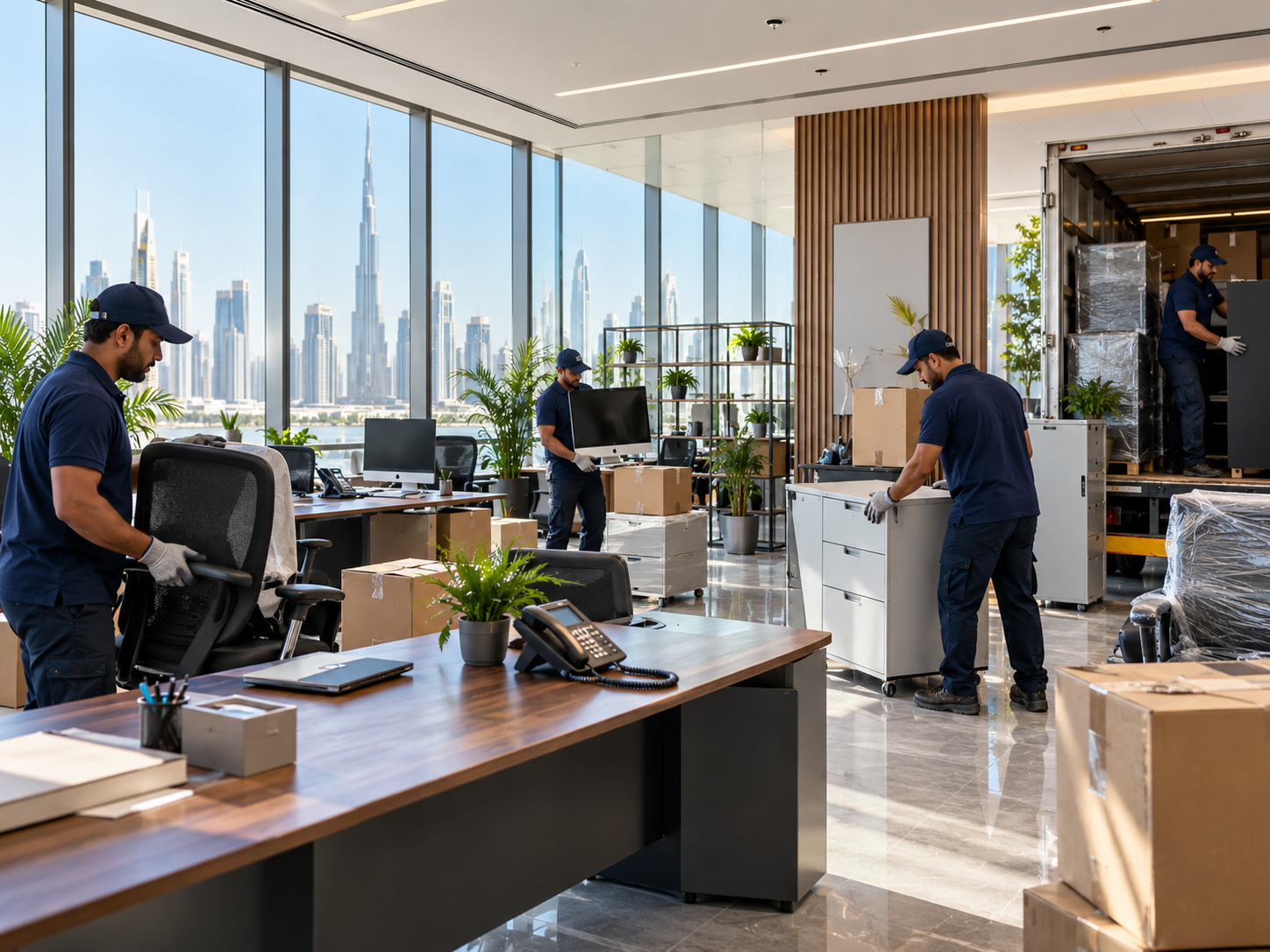 Office and commercial junk removal team clearing workplace furniture in Dubai