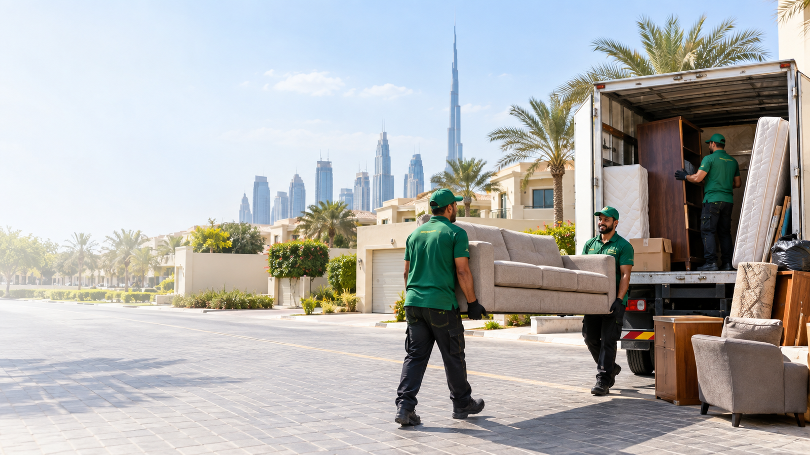 Junk removal team clearing bulky furniture and unwanted items in Dubai