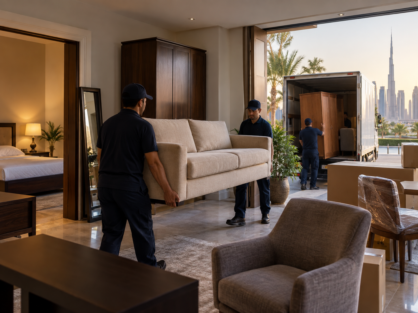 Furniture removal team clearing old furniture in Dubai